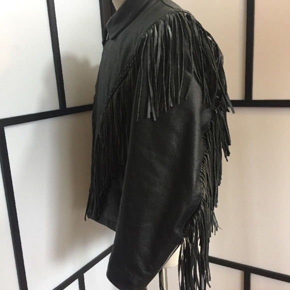 SOLD Jamin black leather fringe Motorcycle jacket - Picture 2 of 8
